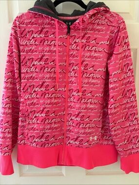Pink Under Armour Script Zip-Up Hoodie